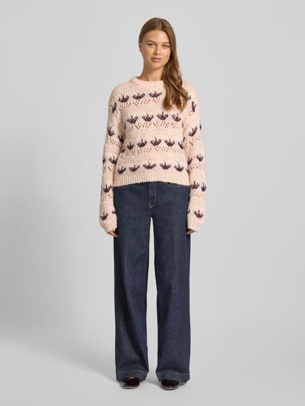 VERO MODA Regular Fit Strickpullover mit Lochstrickmuster Modell 'IDELLE' Rosa 1