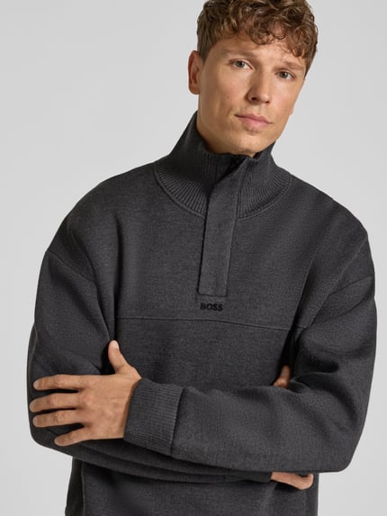 BOSS Green Pullover mit kurzer Knopfleiste Anthrazit 3