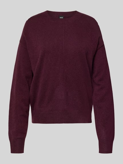 Produktfoto, Relaxed Fit Strickpullover aus reinem Kaschmir Modell 'FASCONA' von BOSS in Bordeaux, melierte Optik, gerippte Abschlüsse.