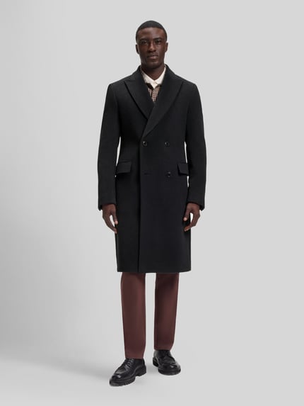 BOSS Slim Fit lange jas van alpacamix model 'Hyde-DB-Peak' Marineblauw - 4