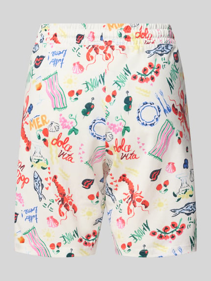 Productfoto, Pyjama-Shorts im Allover-Look mit elastischem Bund van Christian Berg Woman in wit met kleurrijke print, katoen-modal-mix, regular fit, elastische tailleband