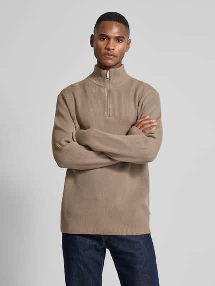Lindbergh Relaxed fit gebreide pullover in riblook Camel - 4