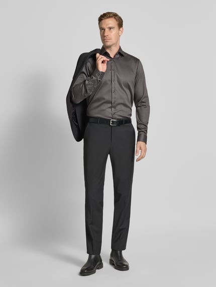 Christian Berg Men Regular Fit Businesshemd mit extra langem Arm Anthrazit 1