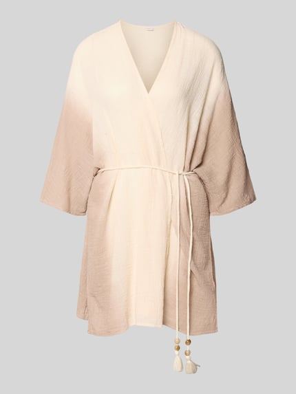 Produktfoto, Kimono aus Baumwolle mit Bindegürtel von Jake*s Casual in Beige-Creme mit 3/4-Arm, lockerer Schnitt, strukturierte Oberfläche