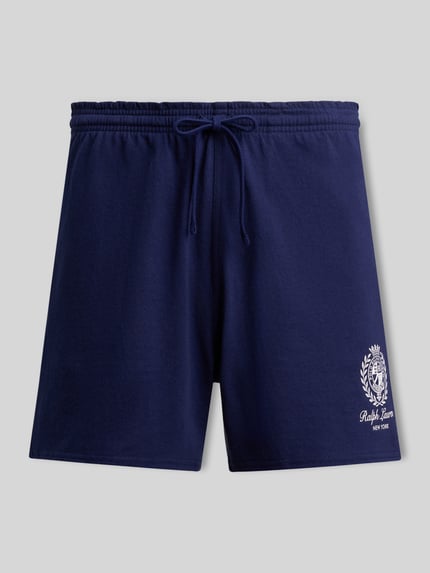 Produktfoto, Regular Fit Sweatshorts aus reiner Baumwolle von Polo Ralph Lauren in Dunkelblau, unifarben, Label Stitching, seitliche Taschen
