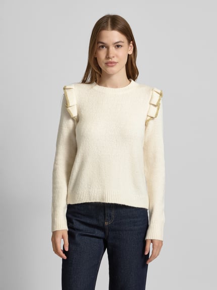 VILA Strickpullover mit Rüschen Modell 'NANZYL' Beige 4