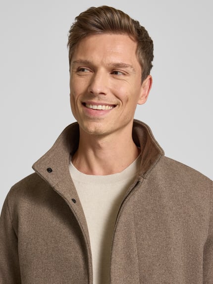JACK & JONES Premium Lange jas van wolmix met opstaande kraag en steekzakken Taupe - 3