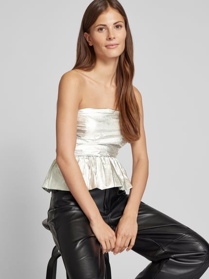 MANGO Regular Fit Blusentop mit seitlichen Raffungen Modell 'BALOON' Silber 3