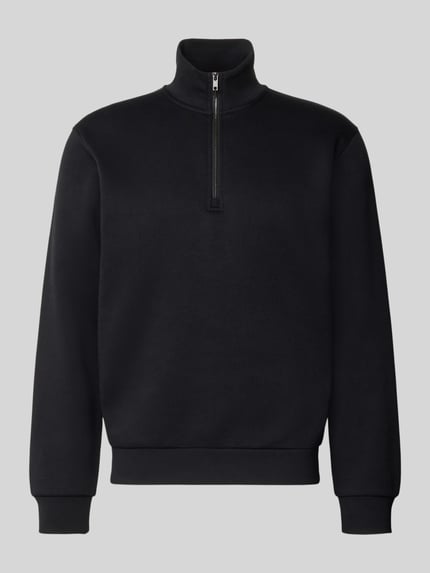 Produktfoto, Regular Fit Sweatshirt mit Baumwoll-Anteil Model 'Bradley' van JACK & JONES, Materiaalmix met katoen, schipperskraag, zwart, ruglengte maat M 68 cm, mouwlengte maat M 66 cm