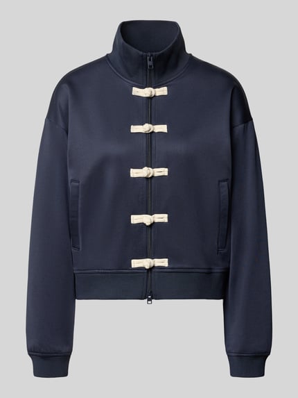 Produktfoto, Sweatjacke mit Stehkragen Modell 'LEONA' von JJXX in Dunkelblau, Material-Mix mit Baumwoll-Anteil, Zweiwege-Reißverschluss, Eingrifftaschen