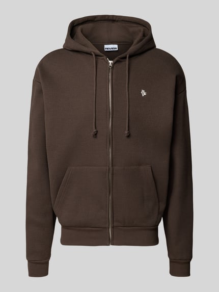REVIEW Regular Fit Sweatjacke aus Baumwoll-Mix mit Label-Stitching Dunkelbraun 1