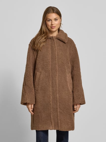 OPUS Lange jas van teddybont met steekzakken, model 'Heddy' Chocoladebruin - 4