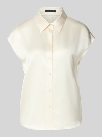 Produktfoto, Regular Fit Bluse aus Seide mit Knopfleiste von Luisa Cerano, cremefarben, glatte Textur, Hemdblusenkragen, kurze Ärmel, für Damen.