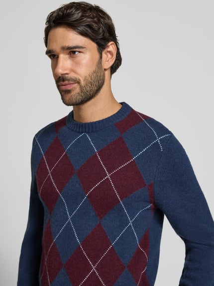 MCNEAL Strickpullover aus Lanawoll-Mix mit Rundhalsausschnitt Dunkelblau Melange 3