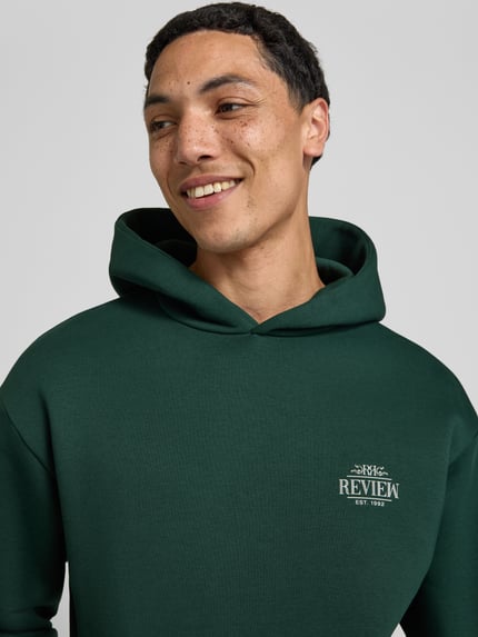 REVIEW Hoodie mit Logo-Print und Känguru-Tasche Dunkelgruen 3