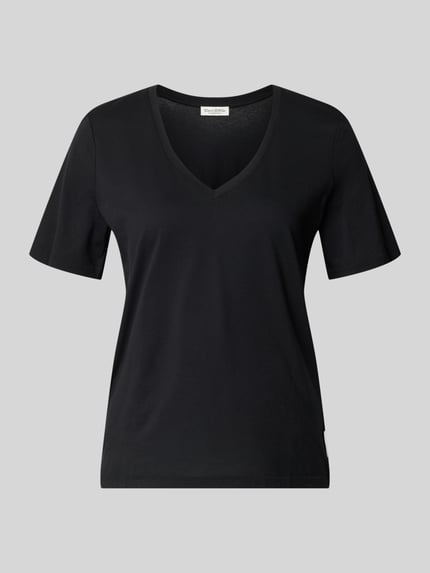 Produktfoto, Regular Fit T-Shirt aus reiner Baumwolle von Marc O'Polo dames T-shirt, look: effen, pasvorm: regular fit, V-hals, korte mouw, puur katoen
