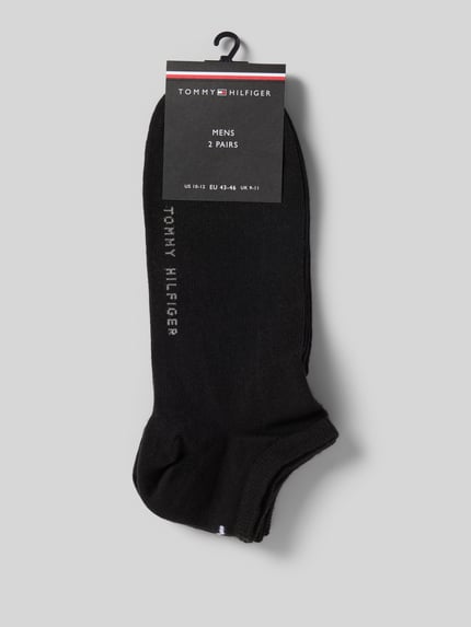 Produktfoto, Sneaker-Sokken im 2er-Pack van Tommy Hilfiger voor heren, look: effen zwart, geborduurd logo, boord met ribboordjes, katoenmix, versterkte hiel en teen