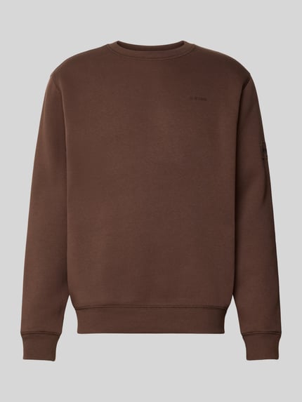 Produktfoto, Sweatshirt mit Ton-in-Ton Logo-Details von G-Star RAW in Braun, unifarben, Rundhals, langarm, gerippte Abschlüsse, Baumwollmix