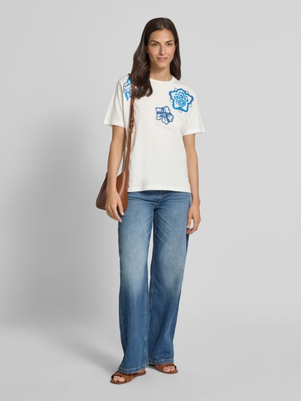 ICHI T-shirt met motiefprints, model 'MAJOU' Offwhite - 1