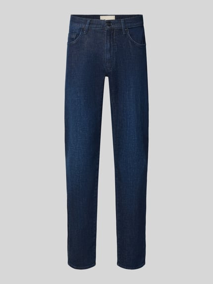 Produktfoto, Modern Fit Jeans aus Baumwoll-Mix Modell 'Chuck' von Brax, dunkelblaue Denim-Optik, 5-Pocket, mittelhoher Bund, Twill-Struktur