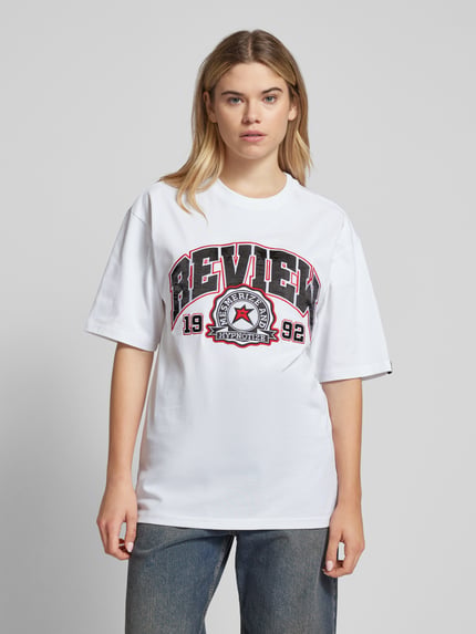 REVIEW T-Shirt mit Label-Print Weiss 4