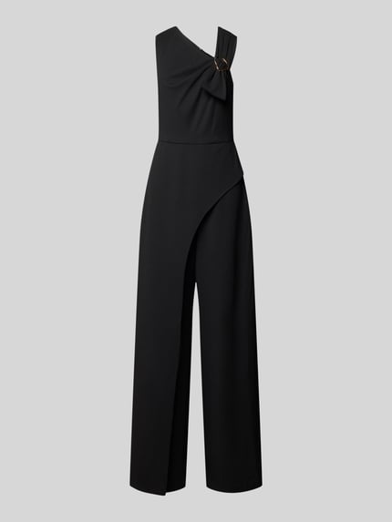 Productfoto, zwarte Jumpsuit met Applikation van Adrianna Papell, regular fit, materiaal-mix met stretch, rechte lijnen, gladde textuur