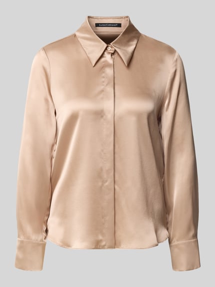 Produktfoto, Regular Fit Hemdbluse aus reiner Seide von Luisa Cerano in Beige mit Hemdblusenkragen, durchgehender Knopfleiste und langen Ärmeln.