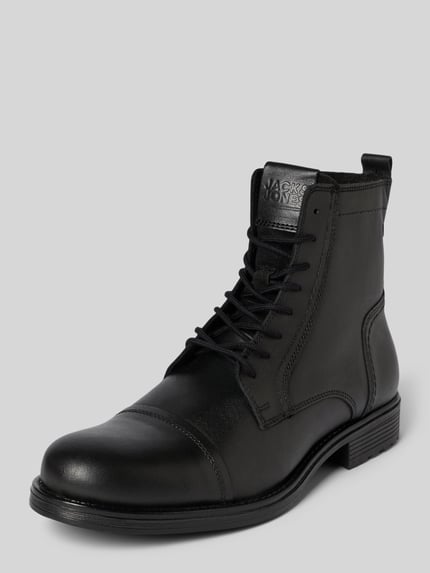JACK & JONES Boots van leer met ritssluiting, model 'RUSSEL' Zwart - 1