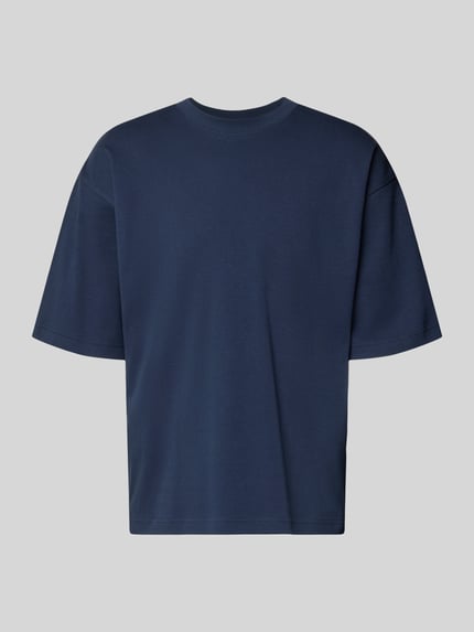 Produktfoto, Relaxed Fit T-Shirt mit Rundhalsausschnitt von JAKE*S STUDIO MEN, Herren T-Shirt aus Reine Baumwolle, kurzärmelig, navy, Rückenlänge bei Größe M 67 cm