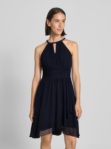 Jake*s Cocktail Knielanges Cocktailkleid mit Ziersteinbesatz Marine Melange 4