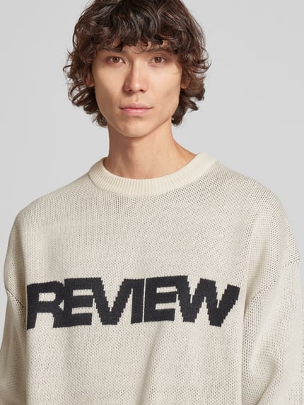REVIEW Sweter z dzianiny z wyhaftowanym logo Écru 3