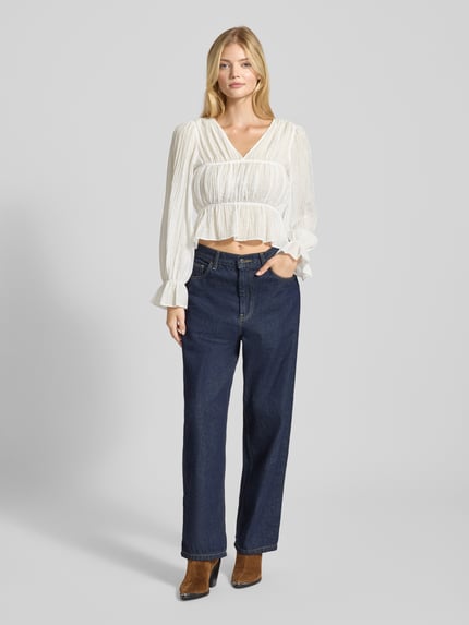 Gina Tricot Blusenshirt mit V-Ausschnitt Weiss 1