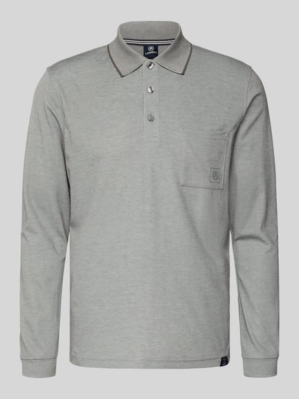 Produktfoto, Poloshirt mit Brusttasche von Lerros in hellgrau, Baumwoll-Mix, Regular-Fit, Polokragen, kurze Knopfleiste, Label-Detail