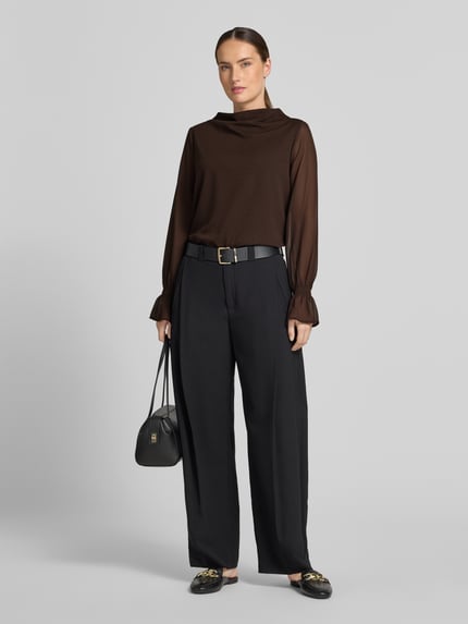 s.Oliver BLACK LABEL Relaxed Fit Langarmbluse mit Volants Dunkelbraun 1