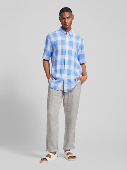 Fynch-Hatton Regular Fit Freizeithemd aus reinem Leinen Rauchblau Melange 1