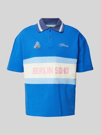 PROHIBITED Regular fit poloshirt met labelprint Rookblauw - 2