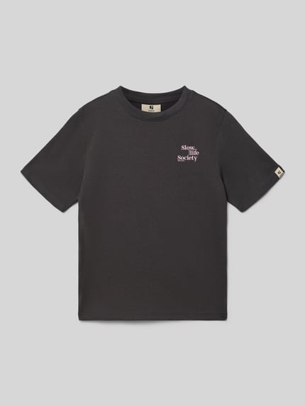 Garcia Regular Fit T-Shirt mit Logo-Print Dunkelgrau 1
