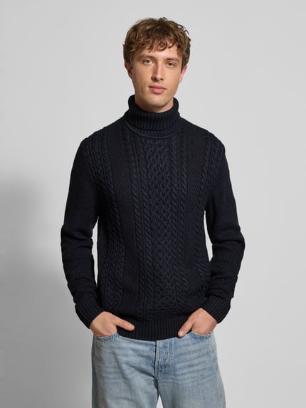 JACK & JONES Rollkragenpullover mit Zopfmuster Modell 'PAUL' Marine 4