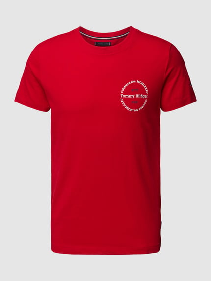 Tommy Hilfiger T-shirt o kroju slim fit z okrągłym dekoltem Ciemnoczerwony 2