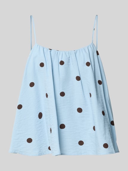 Produktfoto, Blusentop mit tiefem Rundhalsausschnitt von Jake*s Casual aus hellblauem Viskose-Mix mit braunen Punkten und Spaghettiträgern