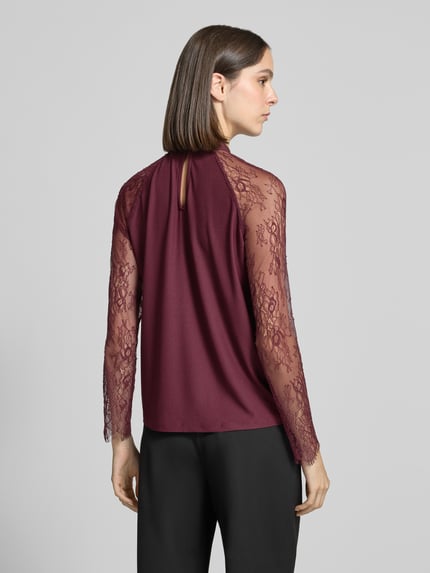 VERO MODA Longline Langarmbluse mit Spitzenärmeln Bordeaux 5