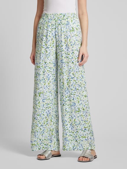 VILA Wide leg stoffen broek met all-over print, model 'POVA' Rietgroen - 4