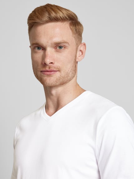 RAGMAN T-Shirt im 2er Pack mit geripptem V-Ausschnitt Weiss 3