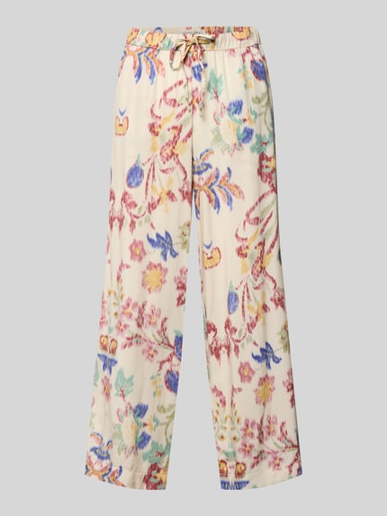 Produktfoto, Culotte aus Viskose mit elastischem Bund van Christian Berg Woman in loose fit met elastische tailleband, allover-print, kleurrijke bloemen en zachte textuur, context: dames culotte van viscose, taillewijdte maat 36: 40 cm, binnenbeenlengte maat 36: 64 cm