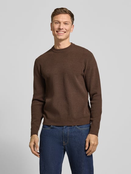 Jake*s Studio Men Sweter z dzianiny z prążkowanymi wykończeniami Czekoladowy 4