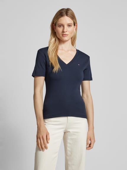 Tommy Hilfiger Slim fit T-shirt met logostitching, model 'CODY' Bleu - 4