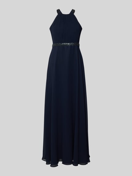 Abendkleid mit Ziersteinbesatz und Raffungen Shop The Look MANNEQUINE