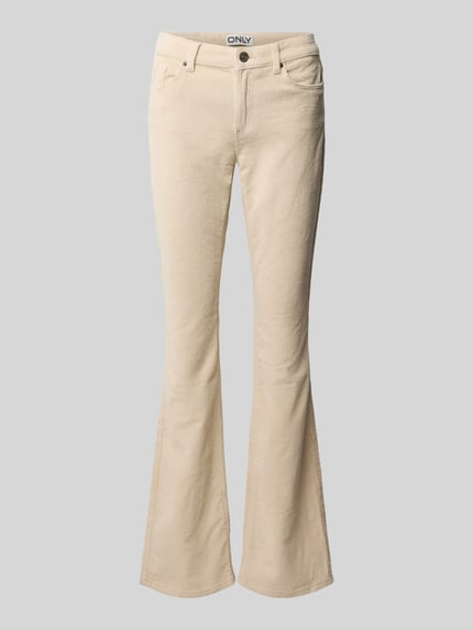 Produktfoto, beige Fit and Flare Cordhose aus Baumwoll-Mix Modell 'MARY' von ONLY, feine Rippenstruktur, Damen Cordhose von ONLY