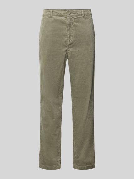 Produktfoto, Regular Waist Cordhose aus reiner Baumwolle von TOM TAILOR DENIM in Olivgrün, unifarbener Cord mit sichtbarer Struktur und Eingrifftaschen