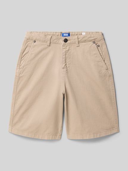 Produktfoto, Bermudas mit Eingrifftaschen Modell 'OWEN' von Jack & Jones, bawełna, krój relaxed fit, szerokość w rozmiarze 140: 36 cm, długość nogawki wewnętrznej: 20 cm, jasny beż, gładka faktura, klasyczny fason